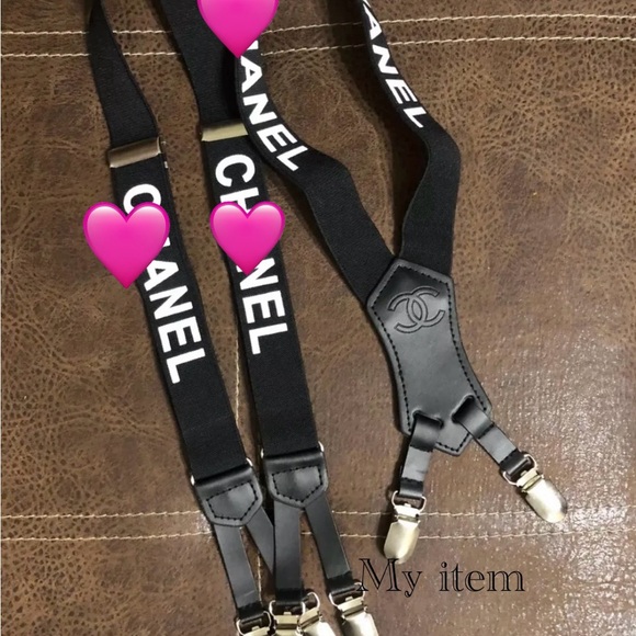 CHANEL Black and White Logo Suspenders - Picture 1 of 4